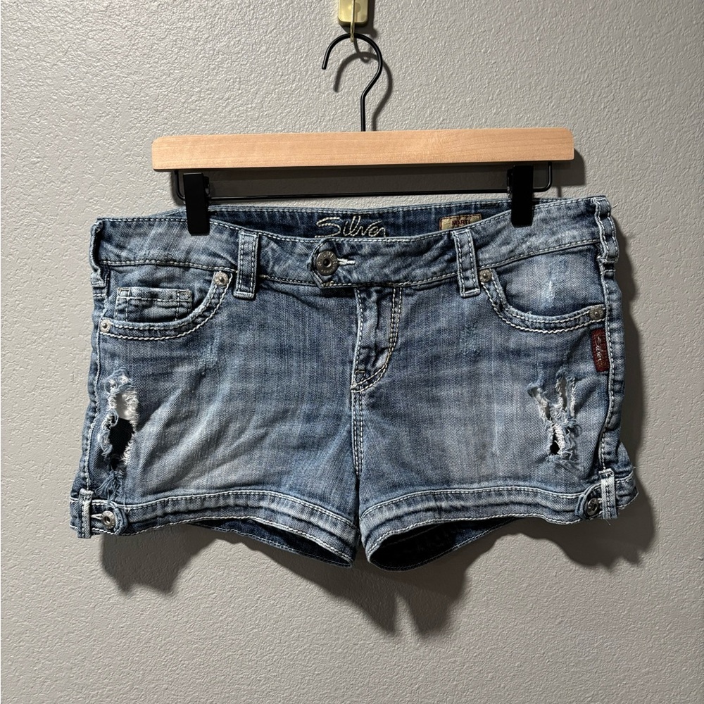 Silver Jeans Y2K 2000s Vintage Blue Distressed Jean Shorts Mini Low Rise Size 31